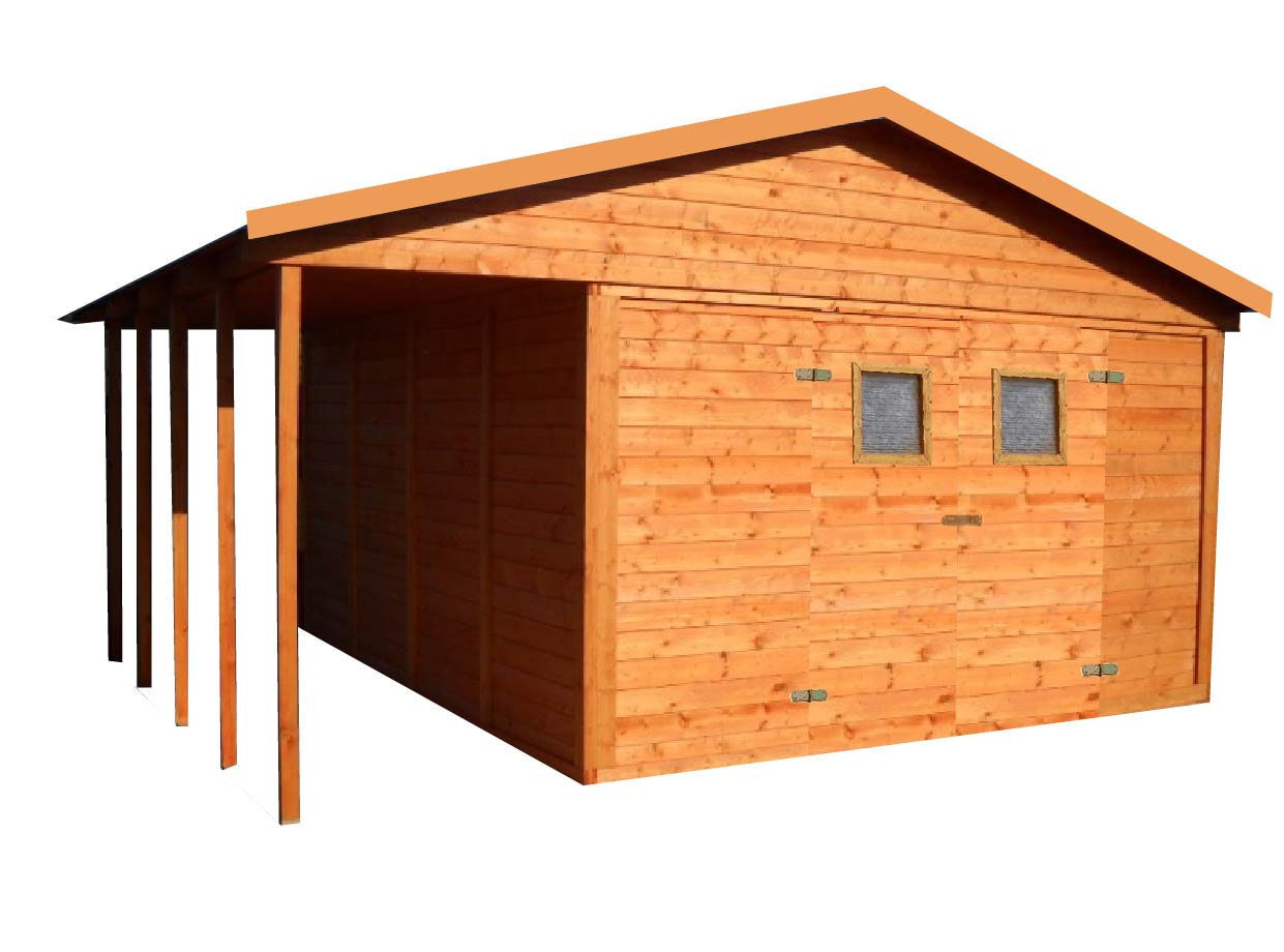 Gartenhaus aus Holz mit Terrasse 12,6m2+3,6m2 (16mm) mit Fenstern BIL Gerätehaus