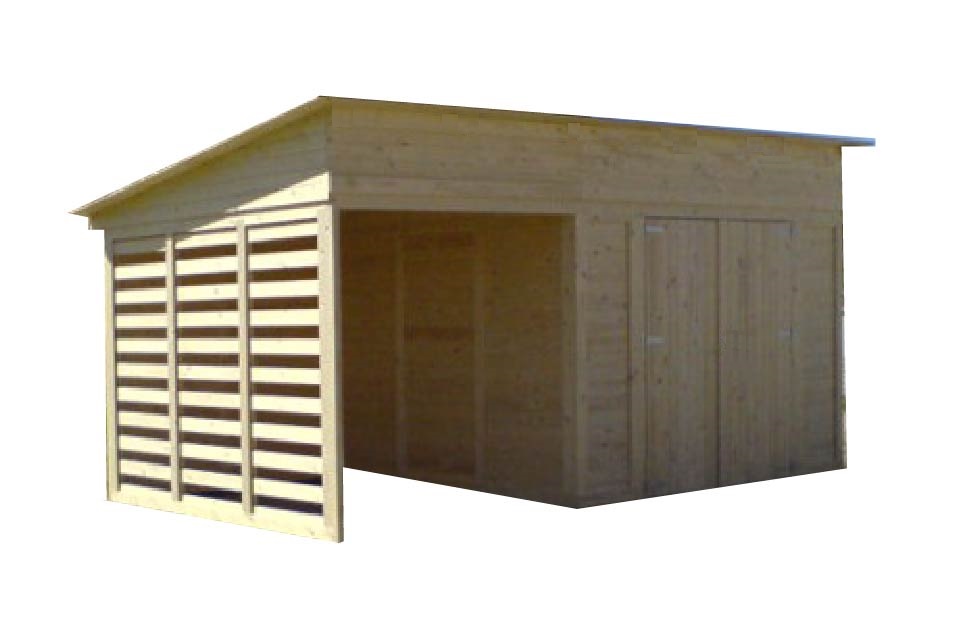Gerätehaus mit Pultdach +Terrasse TOL II, 5.2m x 3.2m, (19mm)
